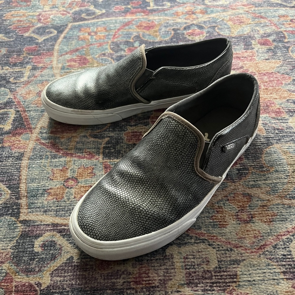 Silver Snake Skin Optic Vans Slip Ons
